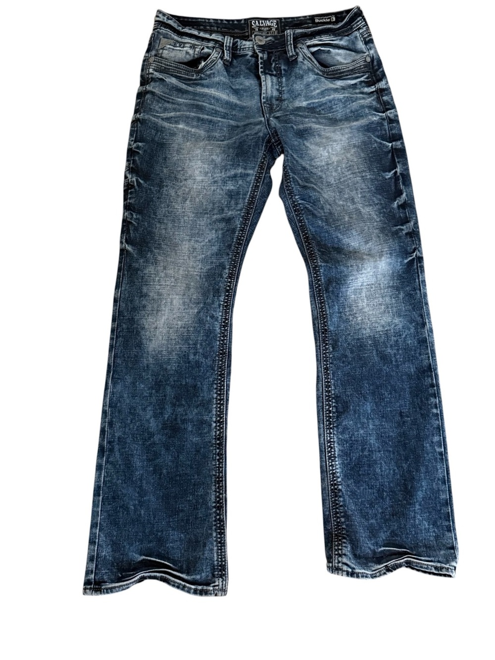 Salvage Blue Men's Bootcut Jeans with Faded Detailing